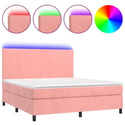 vidaXL Boxspringbett mit Matratze & LED Rosa 160x200 cm Samt