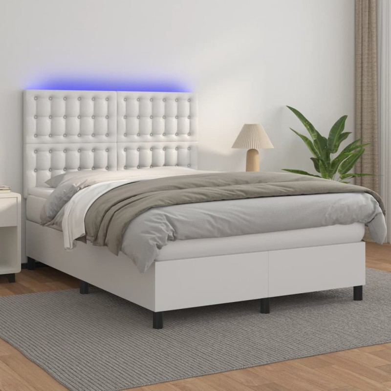 vidaXL Boxspringbett mit Matratze & LED Weiß 140x200 cm Kunstleder vidaXL Boxspringbett mit Matratze & LED Weiß 140x200 cm Kunstleder