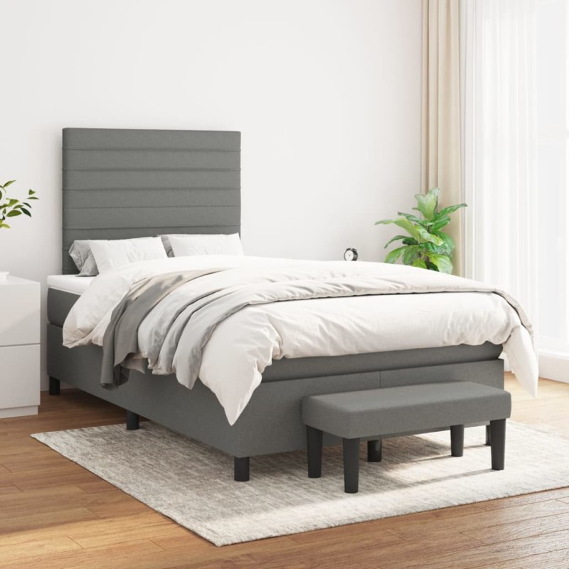 vidaXL Boxspringbett mit Matratze Dunkelgrau 120x200 cm Stoff vidaXL Boxspringbett mit Matratze Dunkelgrau 120x200 cm Stoff