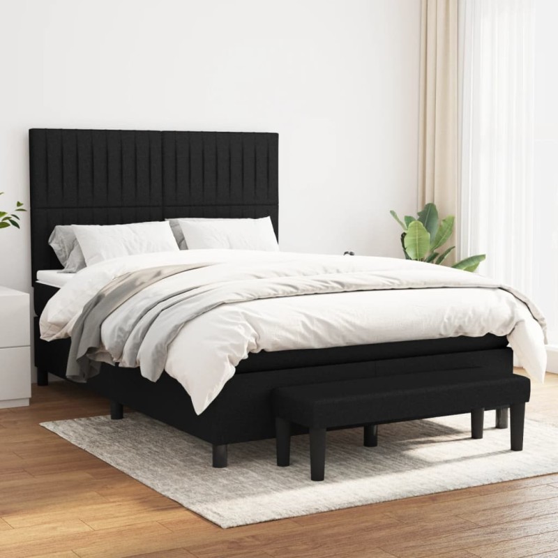 vidaXL Boxspringbett mit Matratze Schwarz 140x200 cm Stoff vidaXL Boxspringbett mit Matratze Schwarz 140x200 cm Stoff