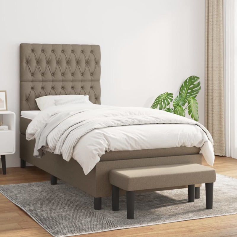 vidaXL Boxspringbett mit Matratze Taupe 90x200 cm Stoff vidaXL Boxspringbett mit Matratze Taupe 90x200 cm Stoff