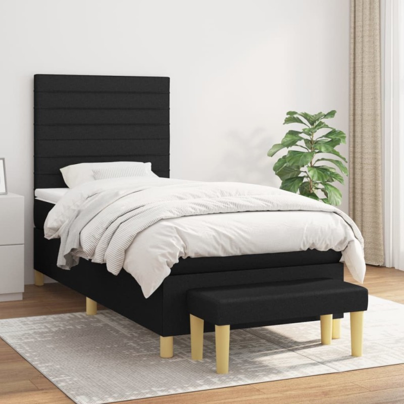 vidaXL Boxspringbett mit Matratze Schwarz 90x200 cm Stoff vidaXL Boxspringbett mit Matratze Schwarz 90x200 cm Stoff