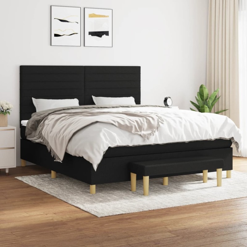 vidaXL Boxspringbett mit Matratze Schwarz 160x200 cm Stoff vidaXL Boxspringbett mit Matratze Schwarz 160x200 cm Stoff