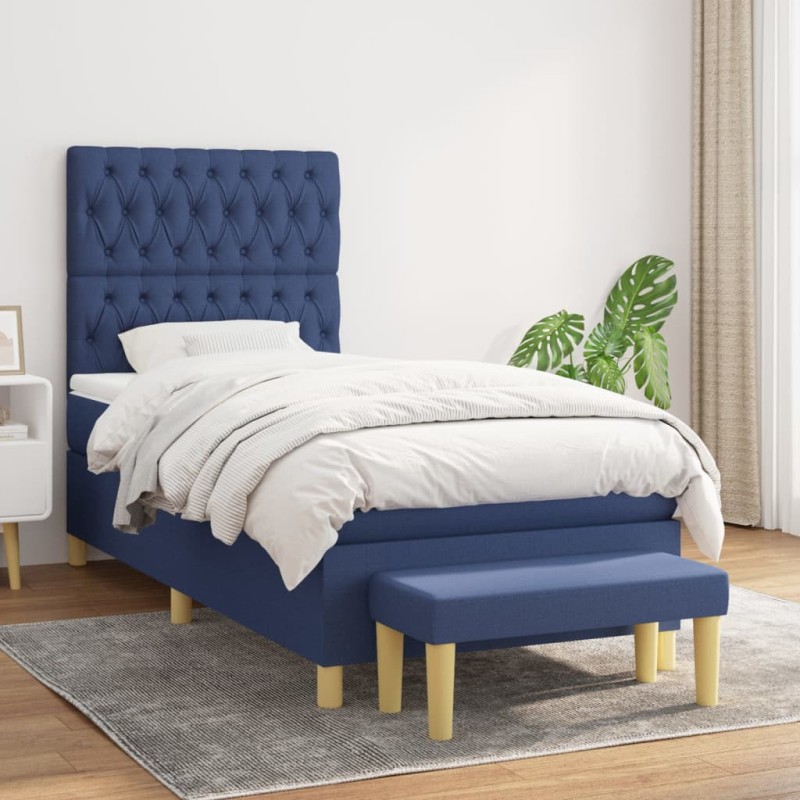 vidaXL Boxspringbett mit Matratze Blau 90x190 cm Stoff vidaXL Boxspringbett mit Matratze Blau 90x190 cm Stoff