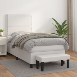 vidaXL Boxspringbett mit Matratze Weiß 100x200 cm Kunstleder