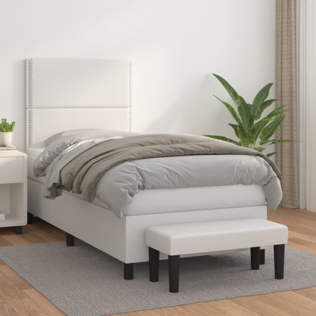 vidaXL Boxspringbett mit Matratze Weiß 100x200 cm Kunstleder