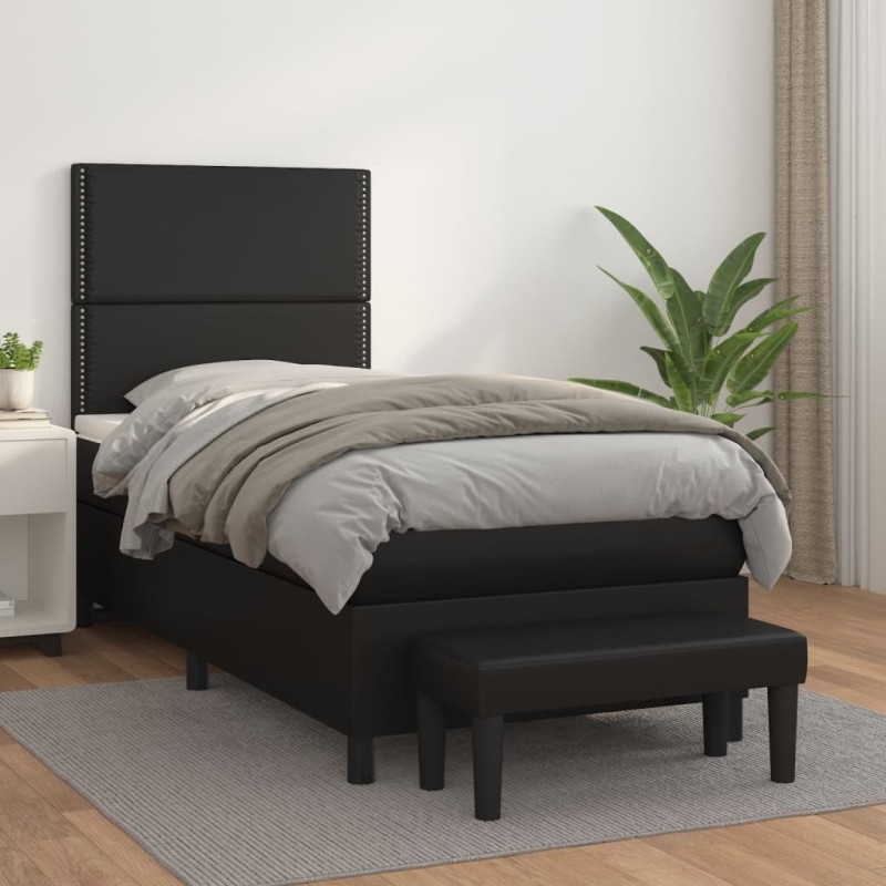 vidaXL Boxspringbett mit Matratze Schwarz 80x200 cm Kunstleder vidaXL Boxspringbett mit Matratze Schwarz 80x200 cm Kunstleder