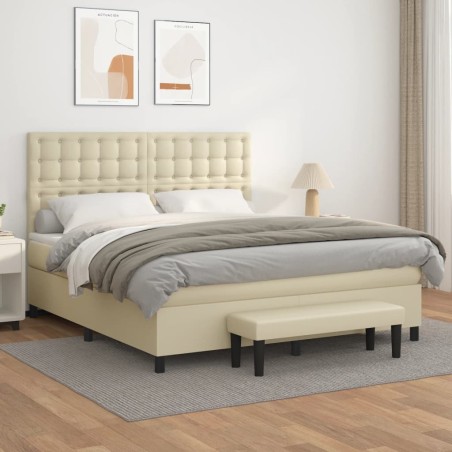 vidaXL Boxspringbett mit Matratze Creme 180x200 cm Kunstleder