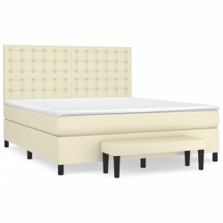 vidaXL Boxspringbett mit Matratze Creme 180x200 cm Kunstleder