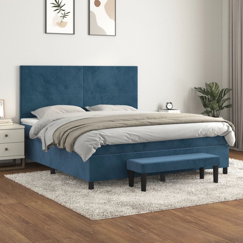 vidaXL Boxspringbett mit Matratze Dunkelblau 160x200 cm Samt vidaXL Boxspringbett mit Matratze Dunkelblau 160x200 cm Samt