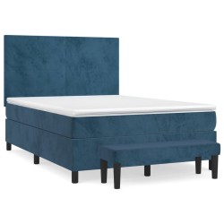 vidaXL Boxspringbett mit Matratze Dunkelblau 140x190 cm Samt