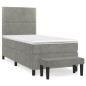 vidaXL Boxspringbett mit Matratze Hellgrau 90x200 cm Samt vidaXL Boxspringbett mit Matratze Hellgrau 90x200 cm Samt