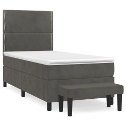 vidaXL Boxspringbett mit Matratze Dunkelgrau 90x190 cm Samt