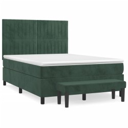 vidaXL Boxspringbett mit Matratze Dunkelgrün 140x190 cm Samt