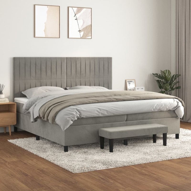 vidaXL Boxspringbett mit Matratze Hellgrau 200x200 cm Samt vidaXL Boxspringbett mit Matratze Hellgrau 200x200 cm Samt