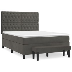 vidaXL Boxspringbett mit Matratze Dunkelgrau 140x200 cm Samt
