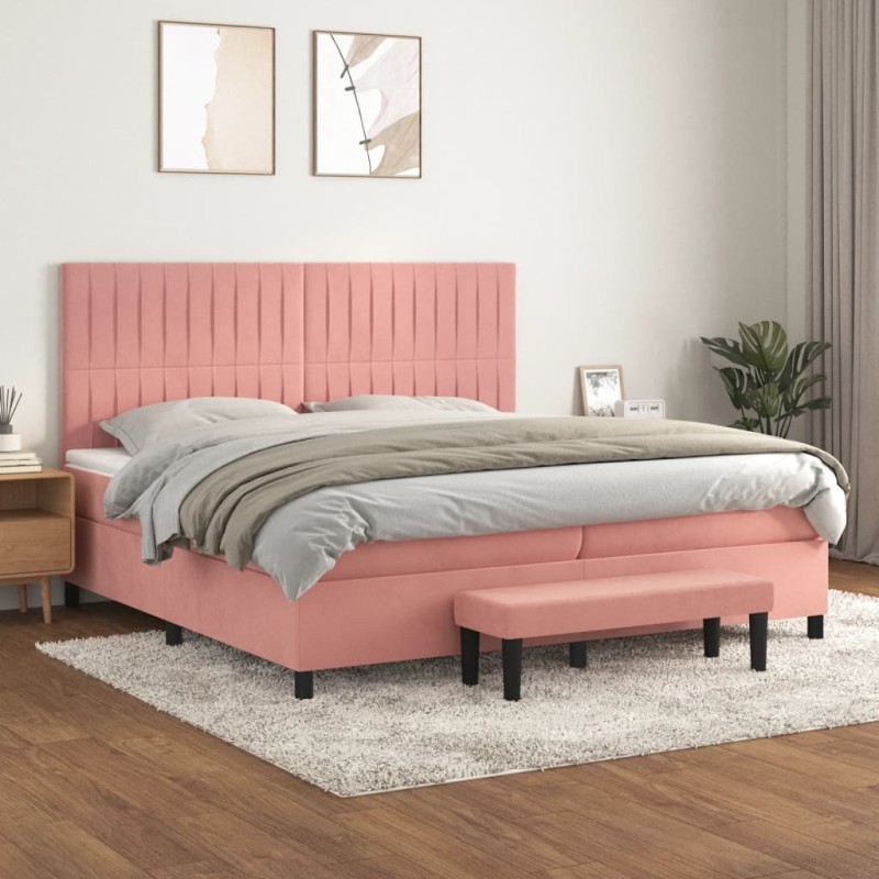 vidaXL Boxspringbett mit Matratze Rosa 200x200 cm Samt vidaXL Boxspringbett mit Matratze Rosa 200x200 cm Samt