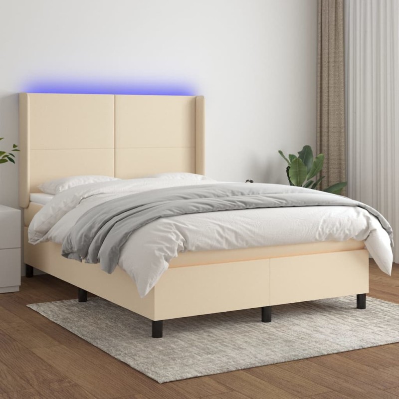 vidaXL Boxspringbett mit Matratze & LED Creme 140x190 cm Stoff vidaXL Boxspringbett mit Matratze & LED Creme 140x190 cm Stoff