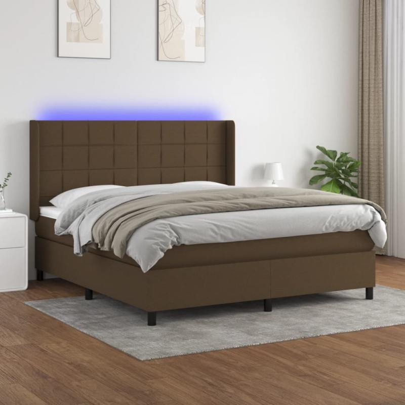 vidaXL Boxspringbett mit Matratze & LED Dunkelbraun 180x200 cm Stoff vidaXL Boxspringbett mit Matratze & LED Dunkelbraun 180x200 cm Stoff