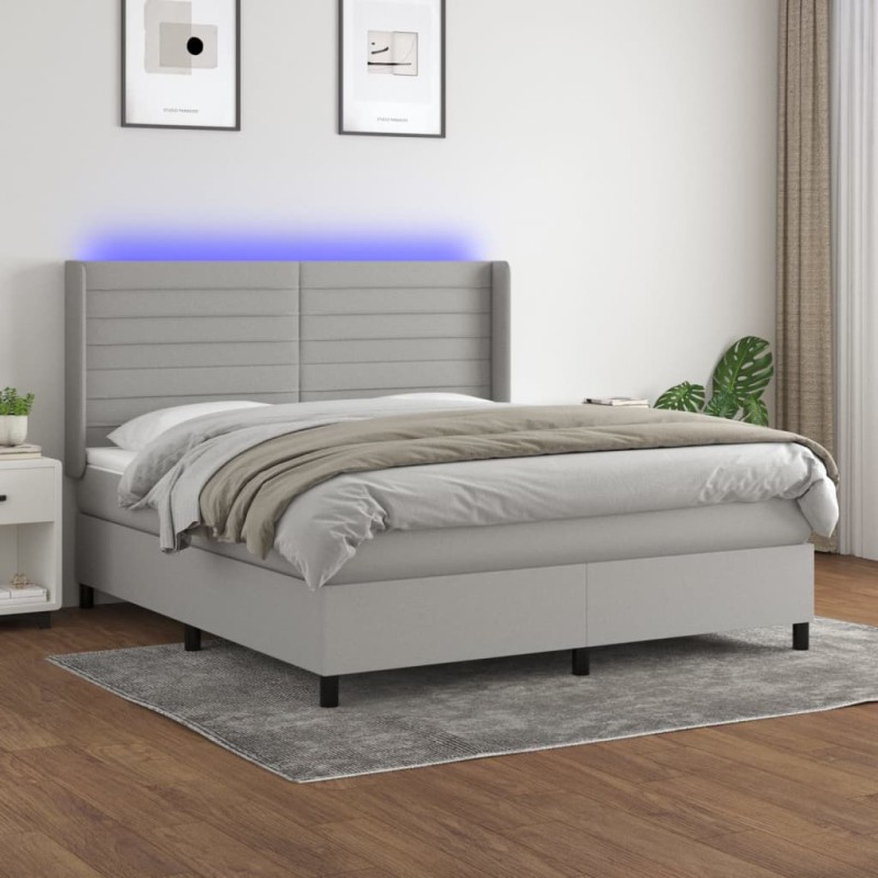 vidaXL Boxspringbett mit Matratze & LED Hellgrau 180x200 cm Stoff vidaXL Boxspringbett mit Matratze & LED Hellgrau 180x200 cm Stoff
