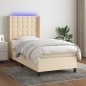 vidaXL Boxspringbett mit Matratze & LED Creme 90x200 cm Stoff vidaXL Boxspringbett mit Matratze & LED Creme 90x200 cm Stoff