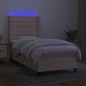 vidaXL Boxspringbett mit Matratze & LED Creme 90x200 cm Stoff vidaXL Boxspringbett mit Matratze & LED Creme 90x200 cm Stoff