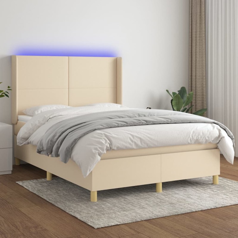vidaXL Boxspringbett mit Matratze & LED Creme 140x200 cm Stoff vidaXL Boxspringbett mit Matratze & LED Creme 140x200 cm Stoff