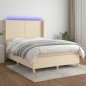 vidaXL Boxspringbett mit Matratze & LED Creme 140x200 cm Stoff vidaXL Boxspringbett mit Matratze & LED Creme 140x200 cm Stoff