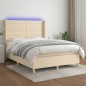 vidaXL Boxspringbett mit Matratze & LED Creme 140x190 cm Stoff vidaXL Boxspringbett mit Matratze & LED Creme 140x190 cm Stoff