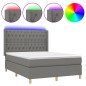 vidaXL Boxspringbett mit Matratze & LED Dunkelgrau 140x190 cm Stoff vidaXL Boxspringbett mit Matratze & LED Dunkelgrau 140x190 cm Stoff
