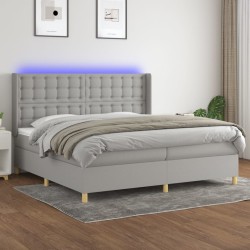 vidaXL Boxspringbett mit Matratze & LED Hellgrau 200x200 cm Stoff 