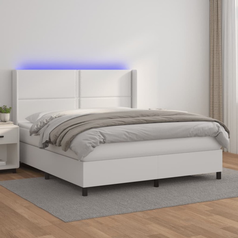 vidaXL Boxspringbett mit Matratze & LED Weiß 160x200 cm Kunstleder vidaXL Boxspringbett mit Matratze & LED Weiß 160x200 cm Kunstleder