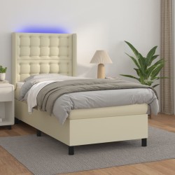 vidaXL Boxspringbett mit Matratze & LED Creme 80x200 cm Kunstleder