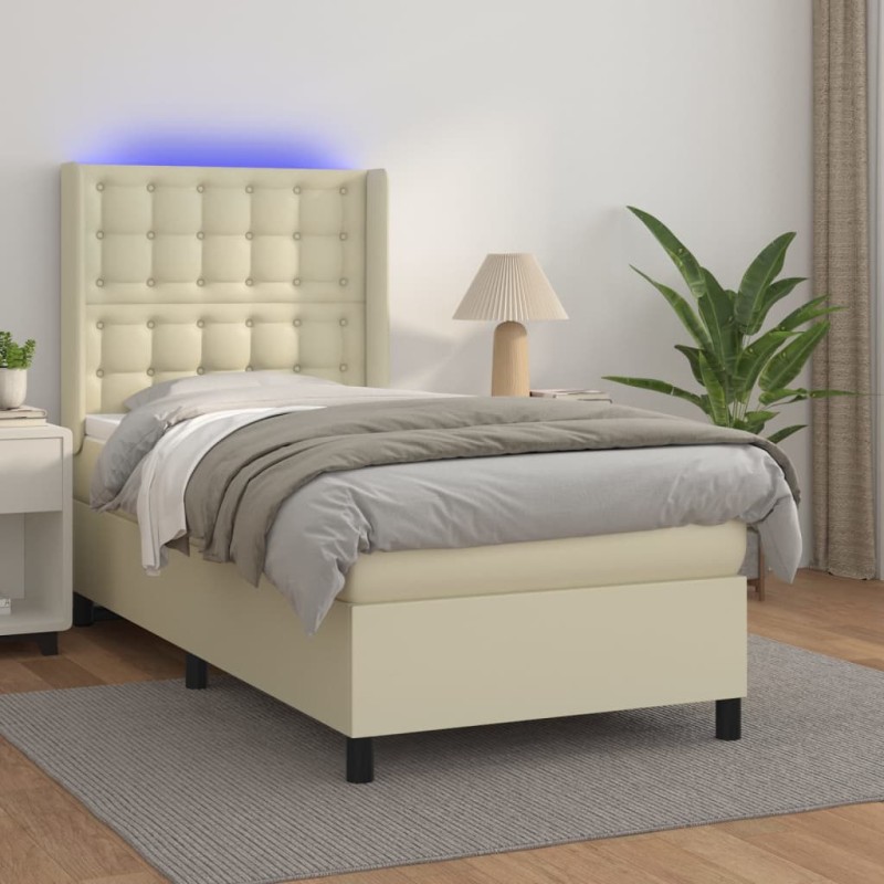 vidaXL Boxspringbett mit Matratze & LED Creme 80x200 cm Kunstleder vidaXL Boxspringbett mit Matratze & LED Creme 80x200 cm Kunstleder