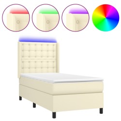 vidaXL Boxspringbett mit Matratze & LED Creme 80x200 cm Kunstleder