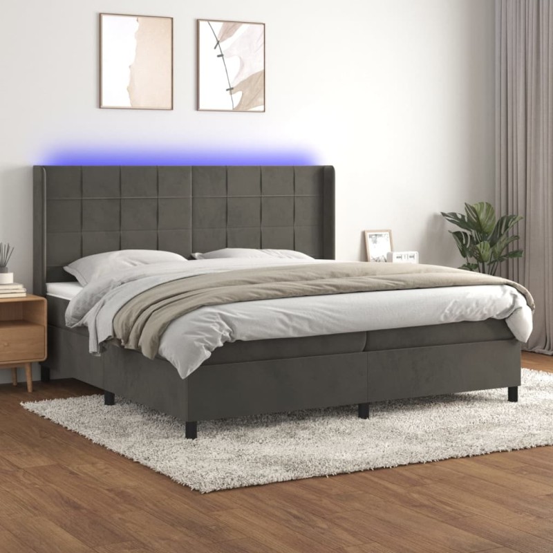 vidaXL Boxspringbett mit Matratze & LED Dunkelgrau 200x200 cm Samt vidaXL Boxspringbett mit Matratze & LED Dunkelgrau 200x200 cm Samt