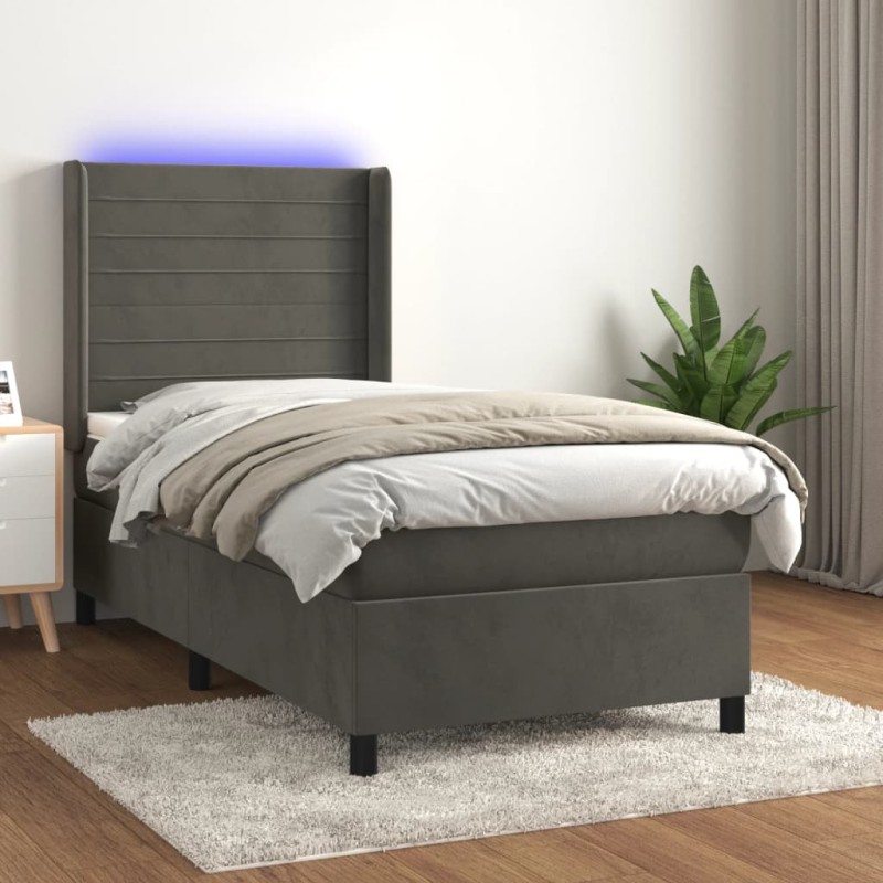 vidaXL Boxspringbett mit Matratze & LED Dunkelgrau 80x200 cm Samt vidaXL Boxspringbett mit Matratze & LED Dunkelgrau 80x200 cm Samt