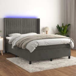 vidaXL Boxspringbett mit Matratze & LED Dunkelgrau 140x190 cm Samt