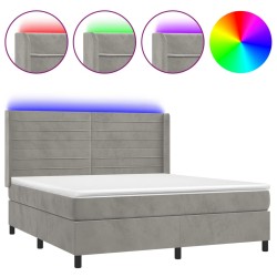 vidaXL Boxspringbett mit Matratze & LED Hellgrau 180x200 cm Samt