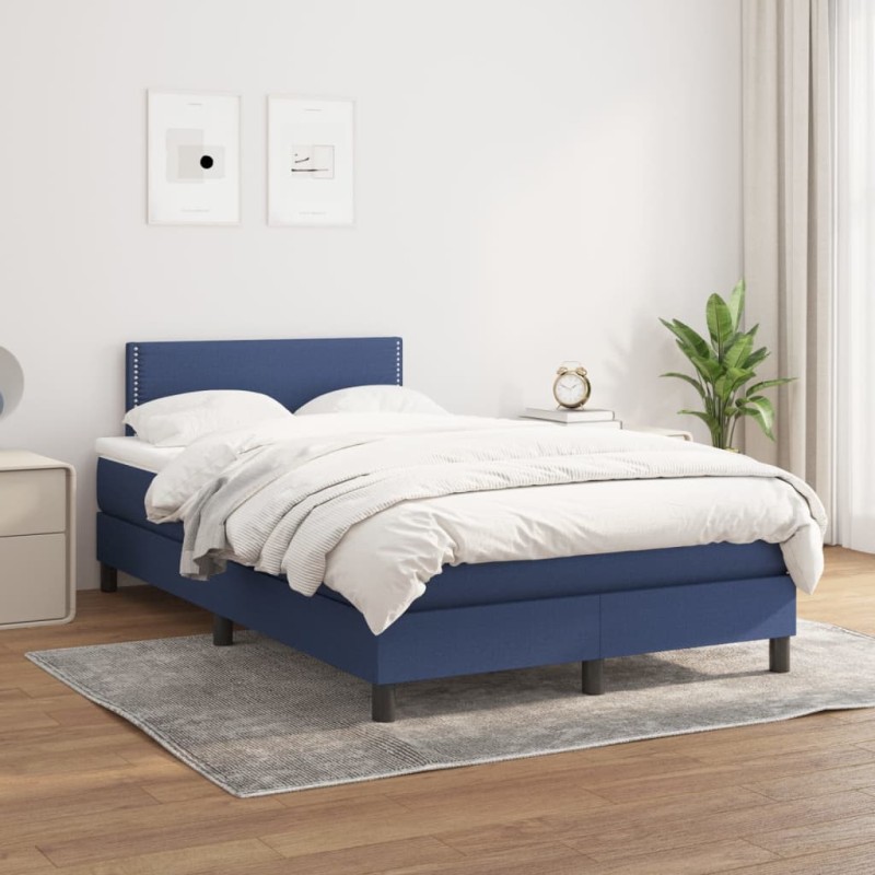 vidaXL Boxspringbett mit Matratze Blau 120x200 cm Stoff vidaXL Boxspringbett mit Matratze Blau 120x200 cm Stoff