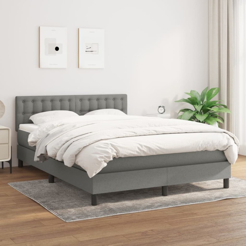 vidaXL Boxspringbett mit Matratze Dunkelgrau 140x200 cm Stoff vidaXL Boxspringbett mit Matratze Dunkelgrau 140x200 cm Stoff