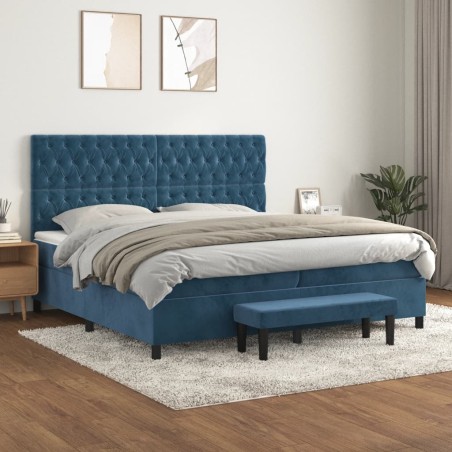 vidaXL Boxspringbett mit Matratze Dunkelblau 200x200 cm Samt