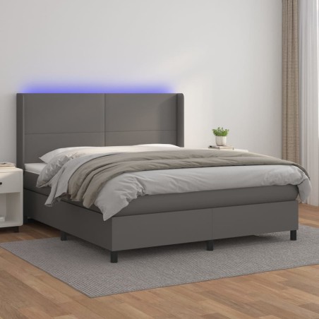 vidaXL Boxspringbett mit Matratze & LED Grau 160x200 cm Kunstleder