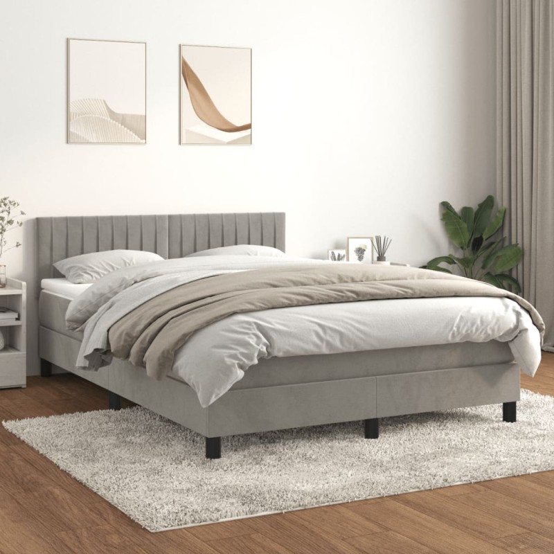 vidaXL Boxspringbett mit Matratze Hellgrau 140x190 cm Samt vidaXL Boxspringbett mit Matratze Hellgrau 140x190 cm Samt