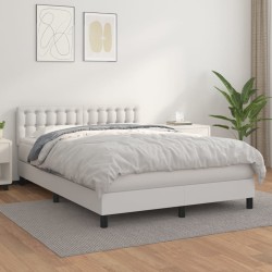 vidaXL Boxspringbett mit Matratze Weiß 140x190 cm Kunstleder