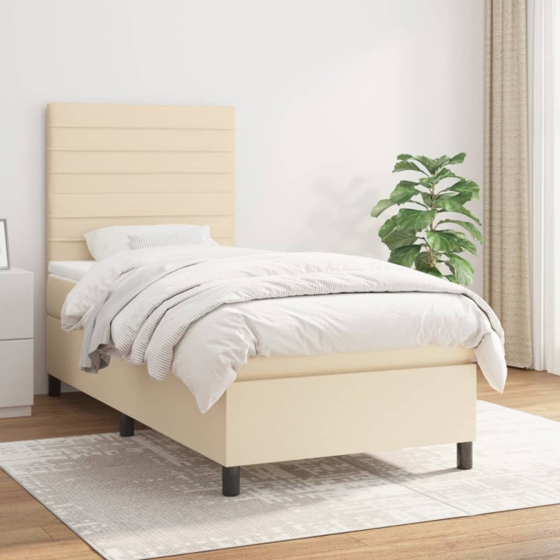 vidaXL Boxspringbett mit Matratze Creme 100x200 cm Stoff vidaXL Boxspringbett mit Matratze Creme 100x200 cm Stoff