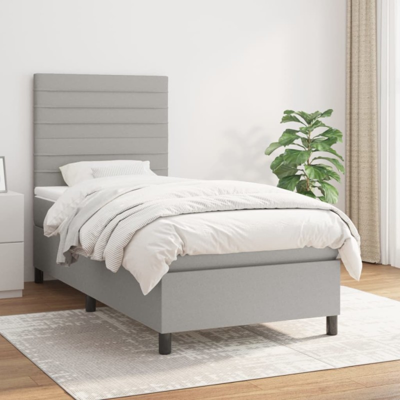 vidaXL Boxspringbett mit Matratze Hellgrau 90x200 cm Stoff vidaXL Boxspringbett mit Matratze Hellgrau 90x200 cm Stoff