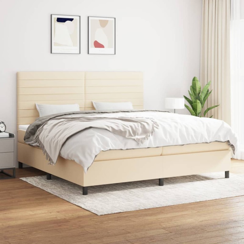 vidaXL Boxspringbett mit Matratze Creme 200x200 cm Stoff vidaXL Boxspringbett mit Matratze Creme 200x200 cm Stoff