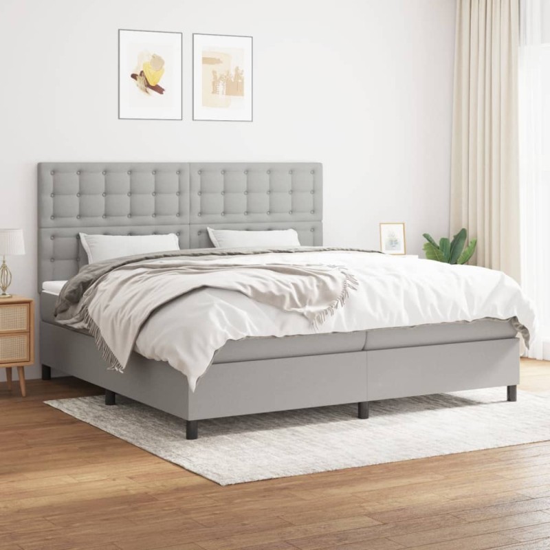 vidaXL Boxspringbett mit Matratze Hellgrau 200x200 cm Stoff vidaXL Boxspringbett mit Matratze Hellgrau 200x200 cm Stoff