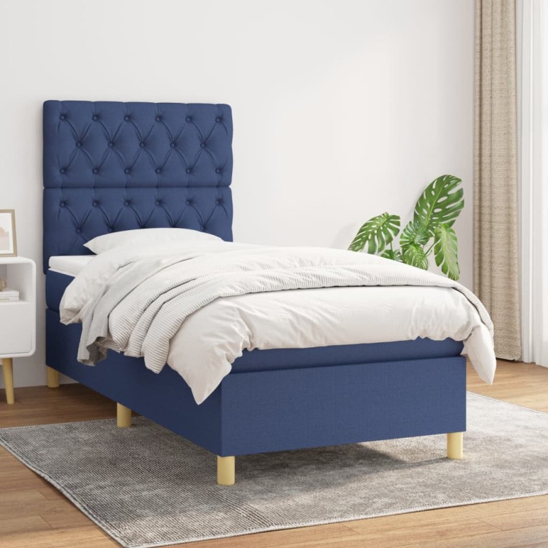 vidaXL Boxspringbett mit Matratze Blau 80x200 cm Stoff vidaXL Boxspringbett mit Matratze Blau 80x200 cm Stoff